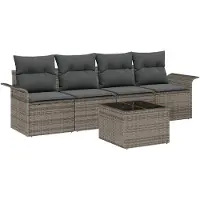 vidaXL Tuinbank Set 5 st Grijs poly rattan