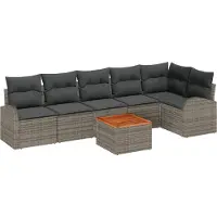 vidaXL Tuinbank Set 7 st Grijs poly rattan