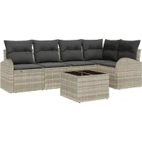 vidaXL Tuinbank Set met kussen met opslag 6 pcs Lichtgrijs poly rattan