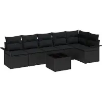 vidaXL Tuinset met 7 zitplaatsen, zwart, van polyrotan