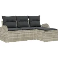 vidaXL Bankstel 4 st Lichtgrijs poly rattan