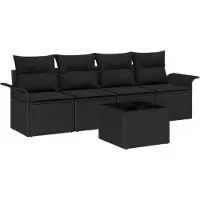 vidaXL Tuinbank Set 5 st Zwart poly rattan
