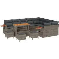 vidaXL Tuinbank Set 14 st 10-Aantal zitplaatsen Grijs poly rattan