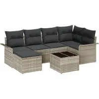 vidaXL Tuinset met 7 zitplaatsen, lichtgrijs, polyrotan
