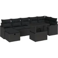 vidaXL Tuinbank Set met kussen met opslag 8 pcs Zwart Poly rattan