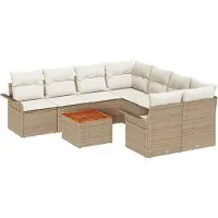 vidaXL Tuinbank Set met kussen 9 pcs Beige poly rattan