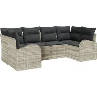 vidaXL Tuinbank Set met kussen met opslag 6 pcs Lichtgrijs poly rattan