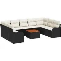 vidaXL Tuinbank Set 10 st Zwart poly rattan