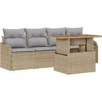 vidaXL Tuinbank Set 5 st Beige en Lichtgrijs poly rattan