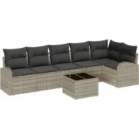 vidaXL Tuinbank Set 7 st Lichtgrijs poly rattan