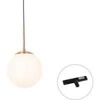 QAZQA Art Deco hanglamp goud met opaal glas incl. zwarte 1-fase railadapter - Slimline Flore
