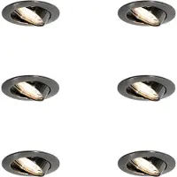 QAZQA Set van 6 Moderne Inbouwspots Gunmetal GU10 50mm Rond Kantelbaar - Edu