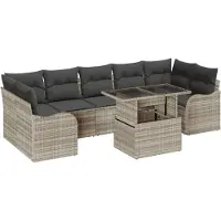 vidaXL Tuinbank Set 8 st 7-Aantal zitplaatsen Lichtgrijs Poly Riet