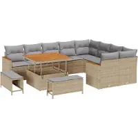 vidaXL Tuinbank Set 12 st 9-Aantal zitplaatsen Beige Poly Riet