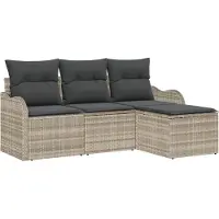 vidaXL Tuinbank Set 4 st Lichtgrijs poly rattan