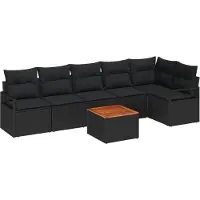 vidaXL Tuinbank Set 7 st Zwart poly rattan