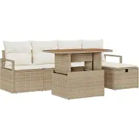 vidaXL Tuinbank Set met kussen met opslag 6 pcs Beige poly rattan