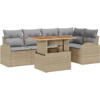 vidaXL Tuinbank Set 6 st Beige Poly rattan