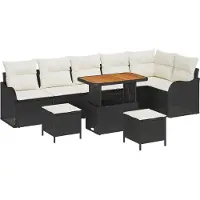 vidaXL Tuinbank Set met kussen 9 pcs Zwart poly rattan