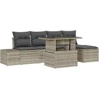vidaXL Tuinbank Set 6 st Lichtgrijs poly rattan