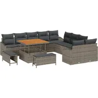 vidaXL - Tuinbank - Set - met - kussen - met - opslag - 13 - pcs - Grijs - Poly - rattan