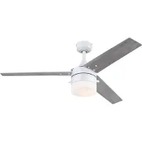 WESTINGHOUSE plafondventilator met verlichting 7316640, wit/berkenhout IP44 7316640, wit / opaal, Woon-/ Eetkamer, Kunststof, Modern
