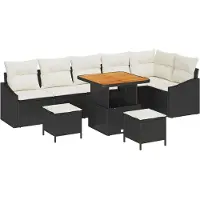 vidaXL Tuinbank Set 9 st Zwart poly rattan