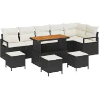 vidaXL Tuinbank Set 9 st Zwart Poly rattan