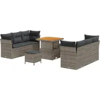 vidaXL Tuinbank Set met kussen 9 pcs Grijs poly rattan