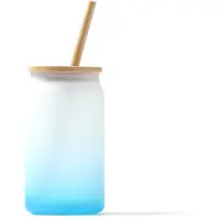 Roly 2 stuks tumbler met kleurverloop in borosilicaatglas blauw, 350 ml, bamboe deksel en rietje Merk Stamina model Dalby