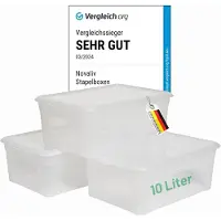 Novaliv 3x opbergdozen met deksel 10L transparante dozen stapelbaar nestbaar opbergdozen met clipsluiting kunststof BPA-vrij 37x26x14 cm
