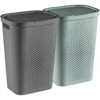 Curver Infinity Dots Wasmand met deksel - 60L - 2 stuks - Antraciet + Groen