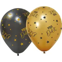 We Fiesta 12 ballonnen 12" 3 met goud / 3 zwart - You did It Golden Celebrations - Versiering Slinger Feestdecoratie Decoratie Verjaardag Jubileum Ballon Feest