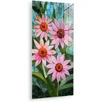 MuchoWow Glasschilderij 20x40 cm - Schilderij acrylglas - Bloemen - Roze - Glasmozaïek - Foto op glas - Muurdecoratie woonkamer - Wanddecoratie slaapkamer - Schilderijen