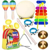 BOG Percussie-Instrumenten Set Voor Peuters - Smarkids Houten Muziekspeelgoed Voor Kinderen Met Rugzak - Xylofoon - Fluit - Tamboerijn - Maracas Shaker Speelgoed