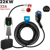 Junsun Draagbare 22kW 32A 3-Fase EV Laadkabel - Type 2 Laadpaal , 4M Kabel + LCD Scherm & Opbergtas - 6A/8A/10A/13A/16A/20A/24A/32A Schakelbaar - IEC62196-2 & IP67