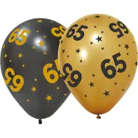 We Fiesta 6 Ballonnen 12" 3 met goud / 3 zwart 65 jaar Golden Celebrations - Versiering Slinger Feestdecoratie Decoratie Verjaardag Jubileum Ballon Feest