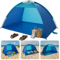 Cheqo Strandtent UV Bescherming - Strand Tent - Blauwe Tent voor Strand - Polyester & Fiberglas - Opvouwbaar