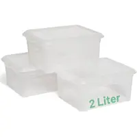 Novaliv 3x opbergdozen met deksel klein 2 L transparant nestbaar stapelbaar kunststof dozen met clipsluiting kunststof BPA-vrij 20x16,5x9 cm