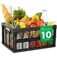 Novaliv Opvouwbare dozen opvouwbaar stabiel 10x 30L Zwart Zwarte manden boodschappenbox opvouwbare dozen set draagdoos opbergmanden boodschappenmanden manden opbergkeuken