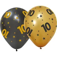 We Fiesta 12 ballonnen 12" 3 met goud / 3 zwart 10 jaar Golden Celebrations - Versiering Slinger Feestdecoratie Decoratie Verjaardag Jubileum Ballon Feest