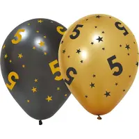 We Fiesta 6 Ballonnen 12" 3 met goud / 3 zwart 5 jaar Golden Celebrations - Versiering Slinger Feestdecoratie Decoratie Verjaardag Jubileum Ballon Feest