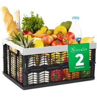Novaliv Opvouwbare dozen opvouwbaar stabiel 2x 30L grijs zwarte manden boodschappenbox opvouwbare dozen set draagbox opbergmanden boodschappenmanden manden opbergkeuken