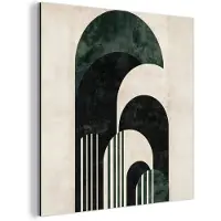 MuchoWow Aluminium schilderij 50x50 cm - Wanddecoratie metaal - Bogen - Donkergroen - Lijnen - Metalen muurdecoratie woonkamer - Decoratie industrieel - Foto op dibond - Industriële accessoires slaapkamer
