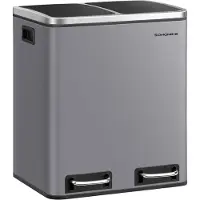 Songmics Bobbel Home Prullenbak Afvalscheiding 30 Liter - Prullenbakken - Pedaalemmer - Mat Grijs