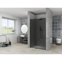 Van Rijn Nisdeur Products ST08 Draaideur 2-Delig 130x200 cm 8 mm Rookglas Incl. Muurprofiel, Greep en Stabilisatiestang Mat Zwart