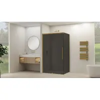 Van Rijn Schuifdeur Products ST09 Voor Hoekcabine 140x200 cm 8 mm Rookglas Softclose Incl. Beslag en Greep Geborsteld Messing