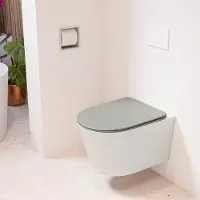 Mondiaz LAVIE hangend toilet single fire rimless diepspoel Linen, Toiletzitting met quick-release & softclose Smoke