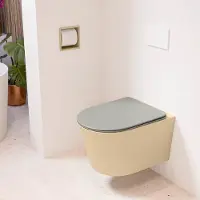 Mondiaz LAVIE hangend toilet single fire rimless diepspoel Sand, Toiletzitting met quick-release & softclose Smoke