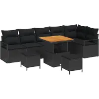 vidaXL Tuinbank Set 9 st Zwart Poly rattan